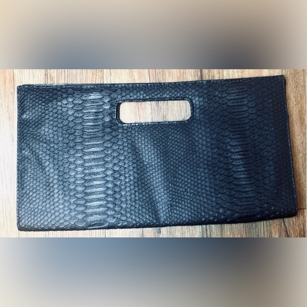 Black Snakeskin Envelope Clutch with 2 button fastens
